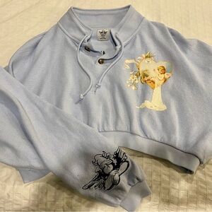 Light Blue Cropped Sweatshirt with Angel Print
